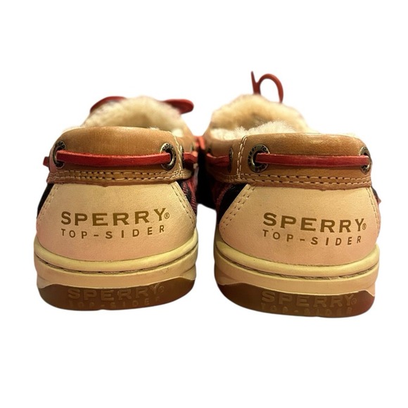 Sperry Top Sider Leather With Lambswool Shoes Womens Size 6M Brown Red Plaid - Picture 7 of 12